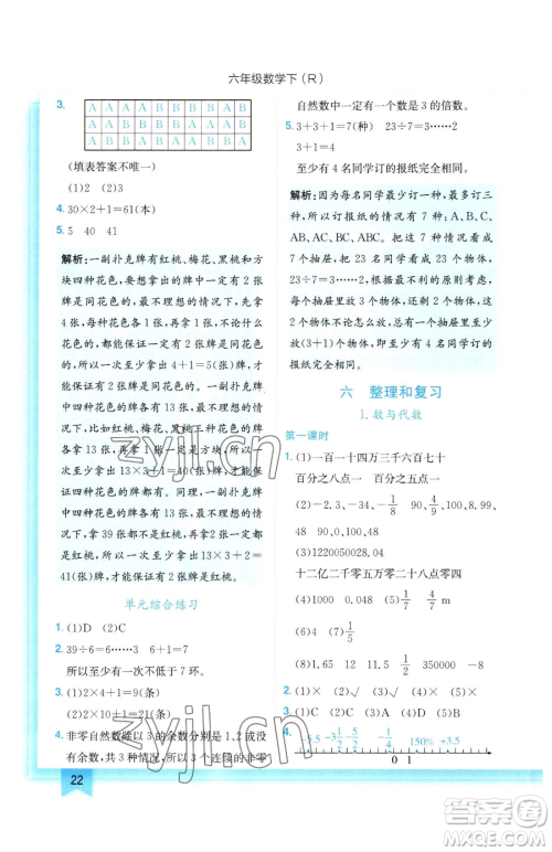 龙门书局2023黄冈小状元作业本六年级下册数学人教版参考答案 龙门书局2023黄冈小状元作业本六年级下册数学人教版参考答案