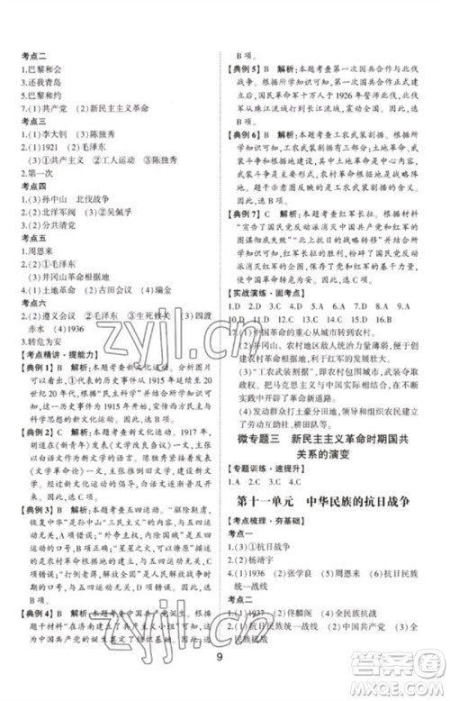 山东科学技术出版社2023初中总复习手册九年级历史通用版参考答案