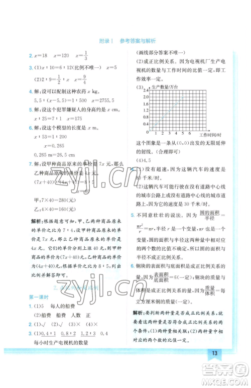 龙门书局2023黄冈小状元作业本六年级下册数学人教版广东专版参考答案 龙门书局2023黄冈小状元作业本六年级下册数学人教版广东专版参考答案