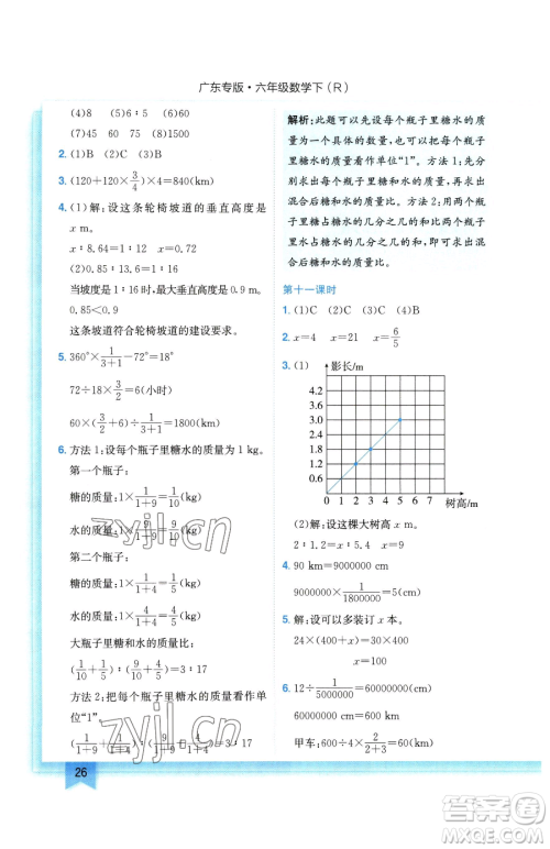 龙门书局2023黄冈小状元作业本六年级下册数学人教版广东专版参考答案 龙门书局2023黄冈小状元作业本六年级下册数学人教版广东专版参考答案