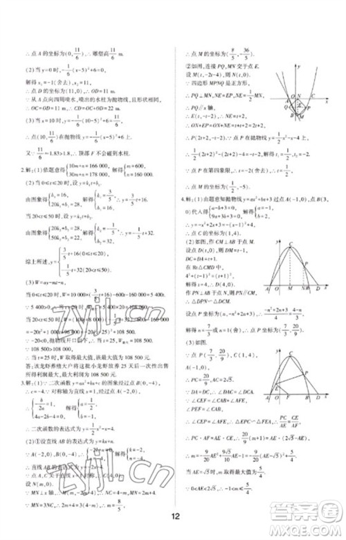 山东科学技术出版社2023初中总复习手册九年级数学通用版参考答案