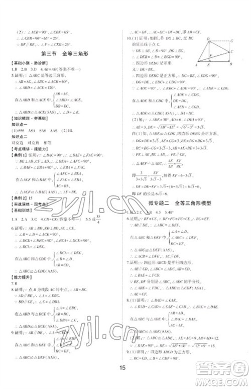 山东科学技术出版社2023初中总复习手册九年级数学通用版参考答案