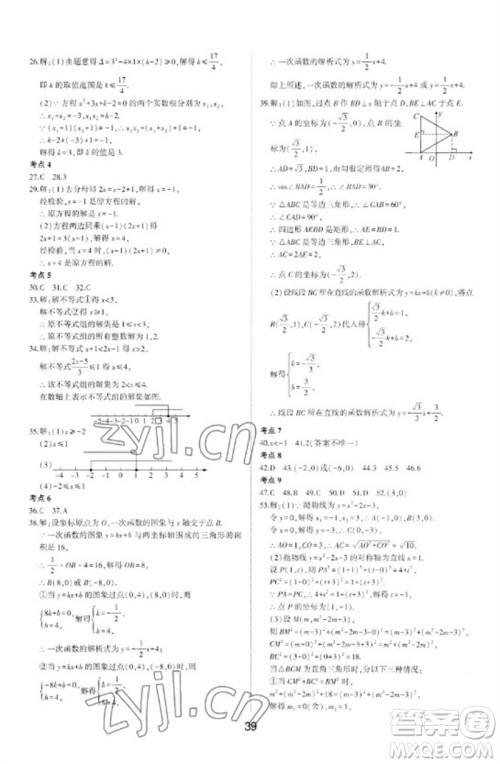 山东科学技术出版社2023初中总复习手册九年级数学通用版参考答案