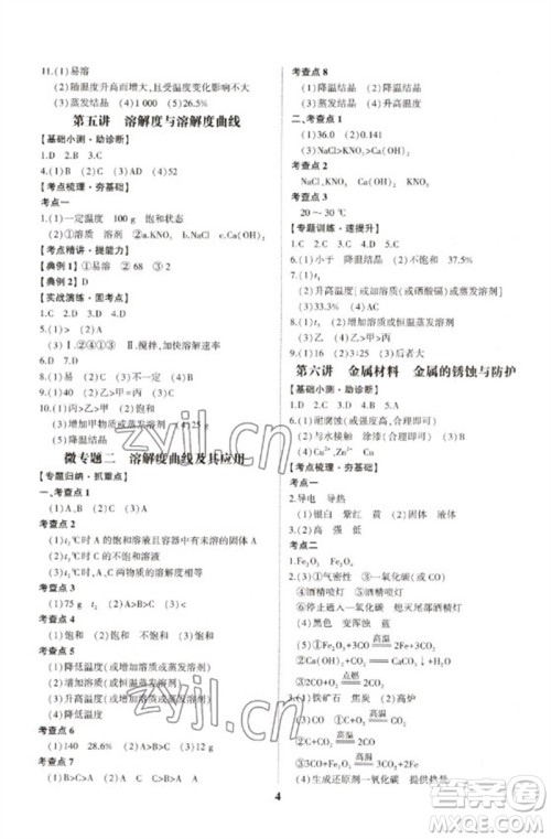 山东科学技术出版社2023初中总复习手册九年级化学通用版参考答案