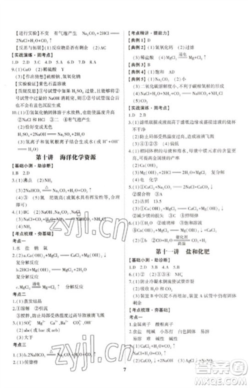 山东科学技术出版社2023初中总复习手册九年级化学通用版参考答案