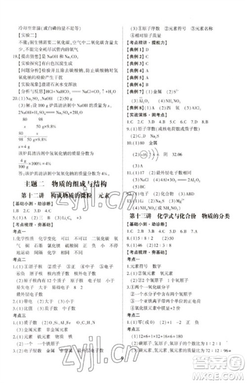 山东科学技术出版社2023初中总复习手册九年级化学通用版参考答案