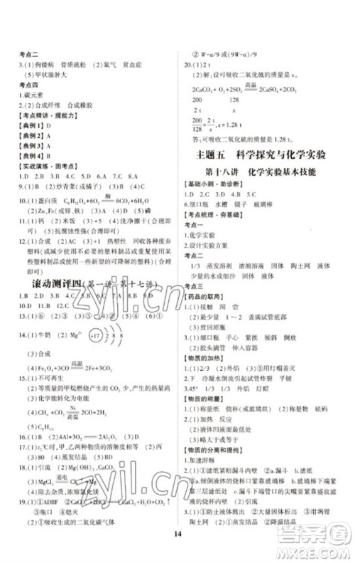 山东科学技术出版社2023初中总复习手册九年级化学通用版参考答案