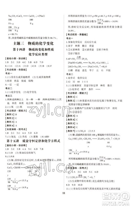 山东科学技术出版社2023初中总复习手册九年级化学通用版参考答案