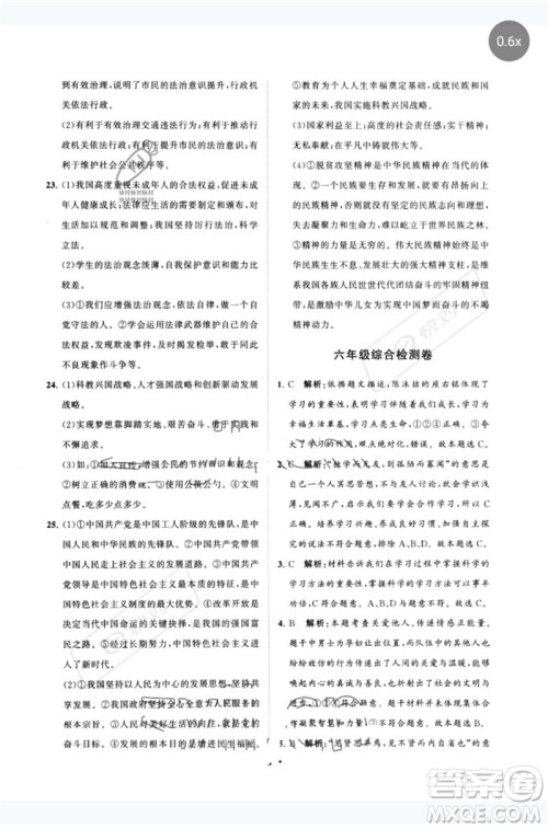 山东教育出版社2023初中总复习手册分层专题卷九年级道德与法治五四制通用版烟台专版参考答案