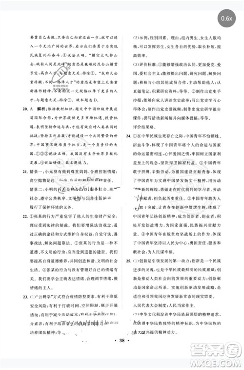 山东教育出版社2023初中总复习手册分层专题卷九年级道德与法治五四制通用版烟台专版参考答案