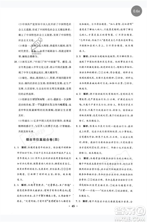 山东教育出版社2023初中总复习手册分层专题卷九年级道德与法治五四制通用版烟台专版参考答案