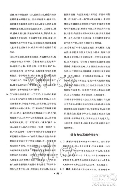 山东教育出版社2023初中总复习手册分层专题卷九年级道德与法治五四制通用版烟台专版参考答案