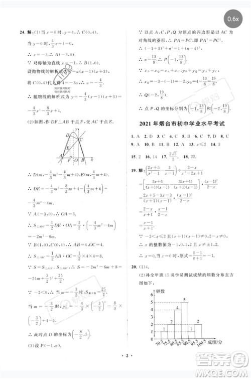 山东教育出版社2023初中总复习手册分层专题卷九年级数学五四制通用版烟台专版参考答案