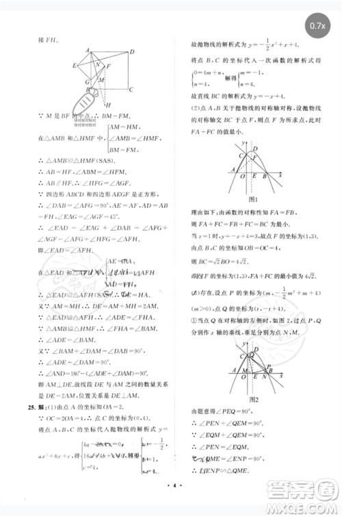 山东教育出版社2023初中总复习手册分层专题卷九年级数学五四制通用版烟台专版参考答案