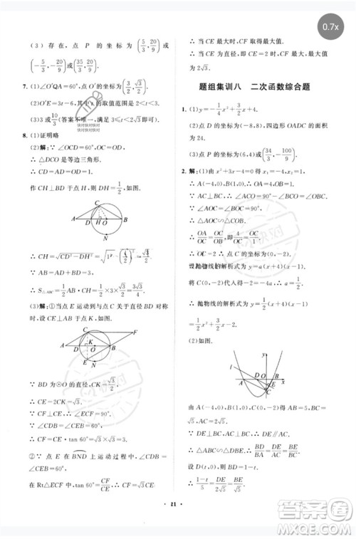 山东教育出版社2023初中总复习手册分层专题卷九年级数学五四制通用版烟台专版参考答案