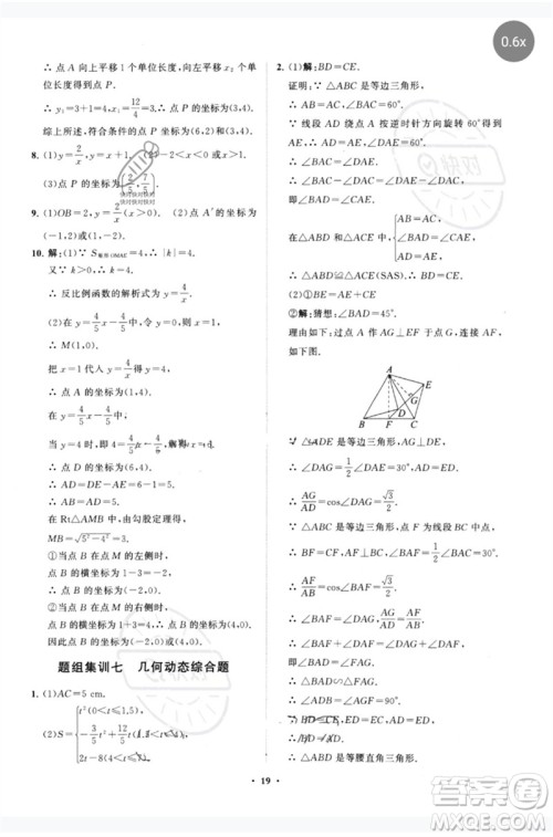 山东教育出版社2023初中总复习手册分层专题卷九年级数学五四制通用版烟台专版参考答案