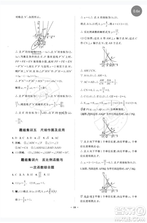 山东教育出版社2023初中总复习手册分层专题卷九年级数学五四制通用版烟台专版参考答案