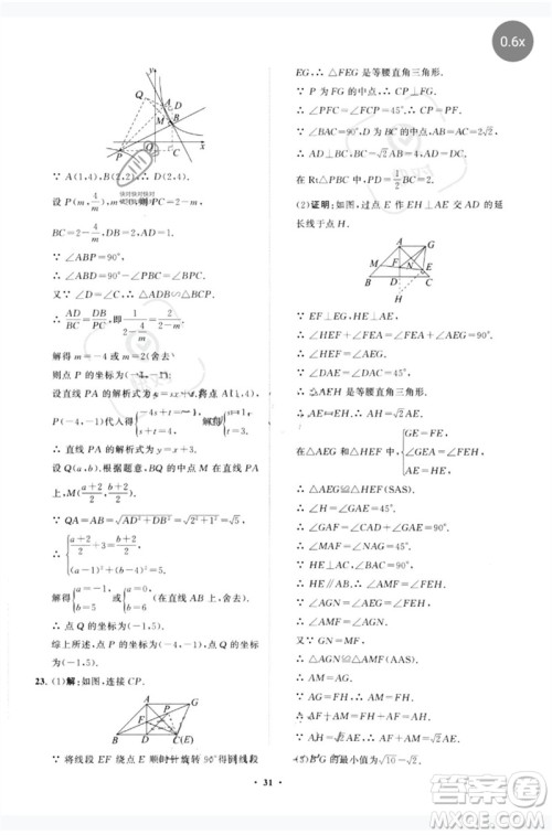 山东教育出版社2023初中总复习手册分层专题卷九年级数学五四制通用版烟台专版参考答案