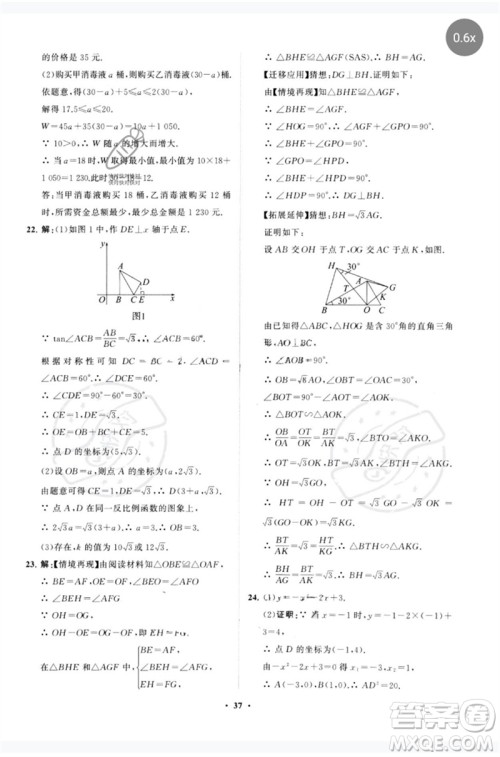 山东教育出版社2023初中总复习手册分层专题卷九年级数学五四制通用版烟台专版参考答案