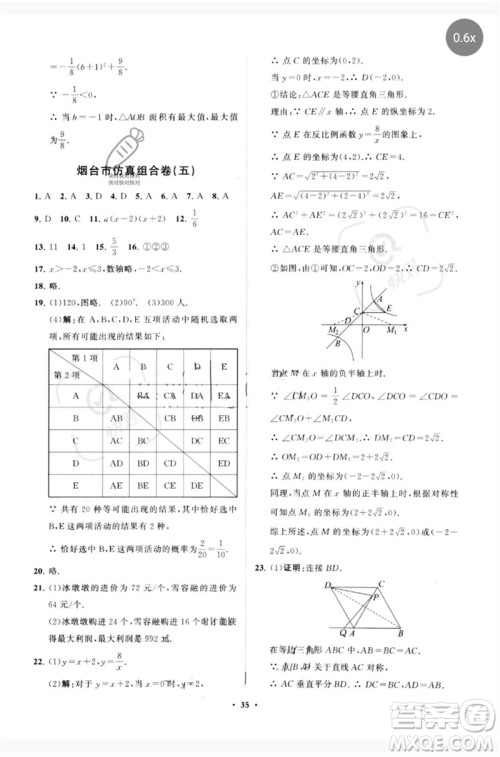 山东教育出版社2023初中总复习手册分层专题卷九年级数学五四制通用版烟台专版参考答案