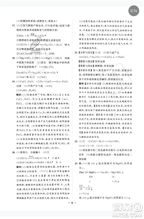 山东教育出版社2023初中总复习手册分层专题卷九年级化学五四制通用版烟台专版参考答案