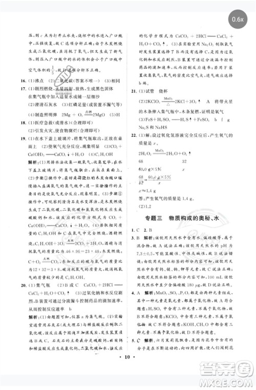 山东教育出版社2023初中总复习手册分层专题卷九年级化学五四制通用版烟台专版参考答案