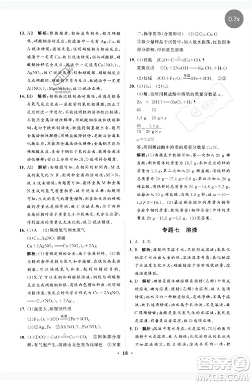 山东教育出版社2023初中总复习手册分层专题卷九年级化学五四制通用版烟台专版参考答案