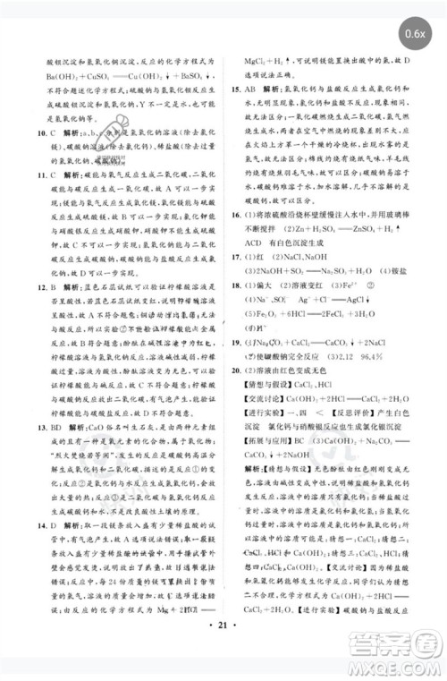 山东教育出版社2023初中总复习手册分层专题卷九年级化学五四制通用版烟台专版参考答案