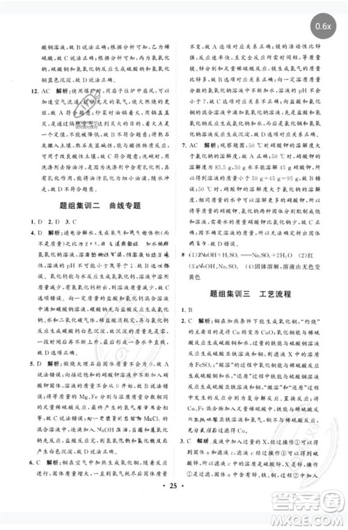 山东教育出版社2023初中总复习手册分层专题卷九年级化学五四制通用版烟台专版参考答案
