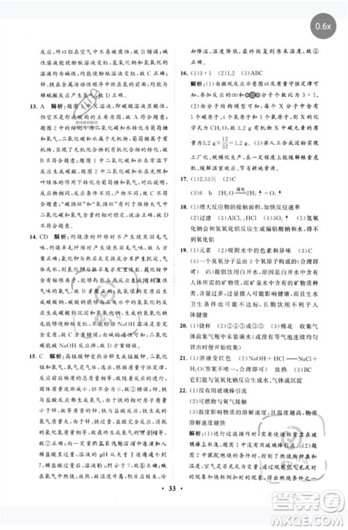 山东教育出版社2023初中总复习手册分层专题卷九年级化学五四制通用版烟台专版参考答案