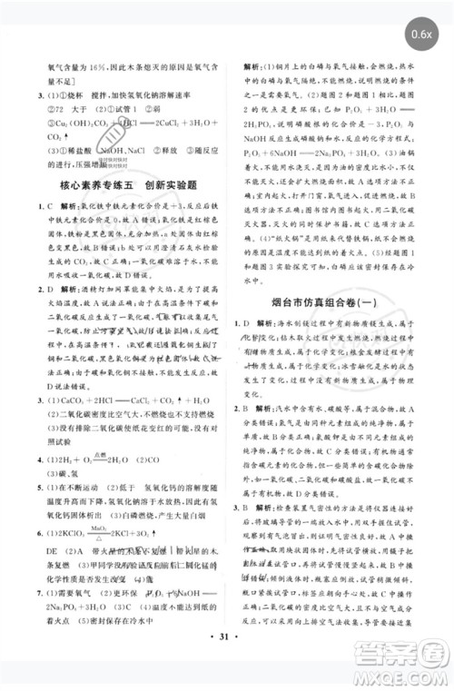 山东教育出版社2023初中总复习手册分层专题卷九年级化学五四制通用版烟台专版参考答案