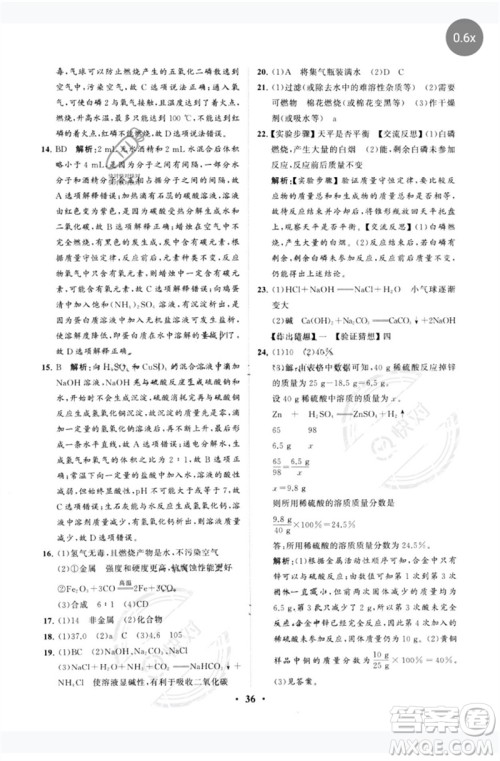 山东教育出版社2023初中总复习手册分层专题卷九年级化学五四制通用版烟台专版参考答案