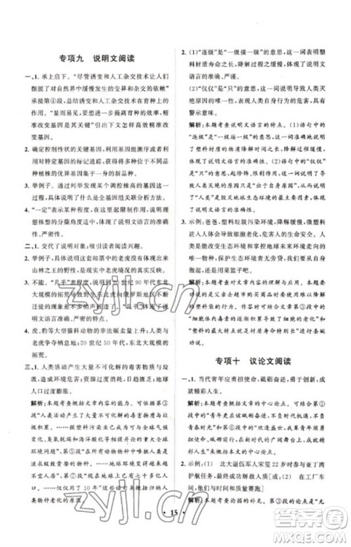 山东教育出版社2023初中总复习手册分层专题卷九年级语文五四制通用版烟台专版参考答案