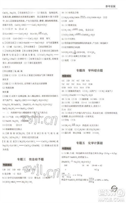 青岛出版社2023初中总复习手册九年级化学通用版参考答案 青岛出版社2023初中总复习手册九年级化学通用版参考答案
