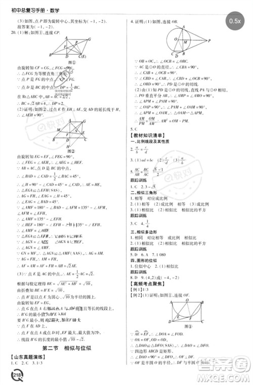 青岛出版社2023初中总复习手册九年级数学通用版参考答案