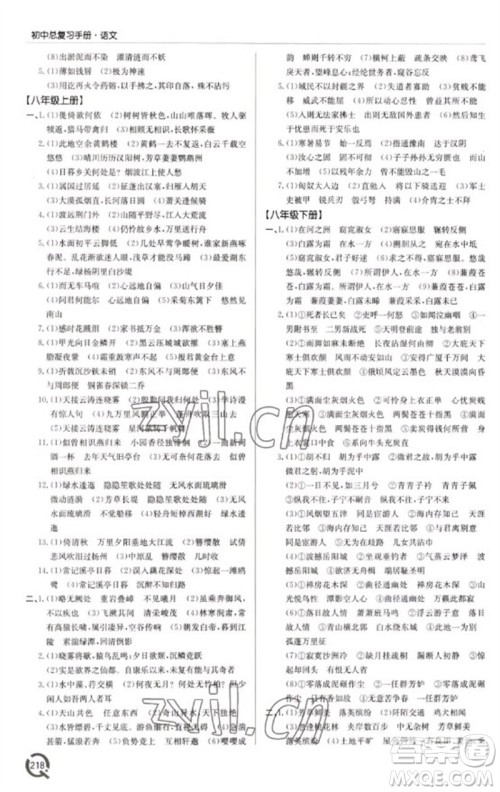 青岛出版社2023初中总复习手册九年级语文通用版参考答案