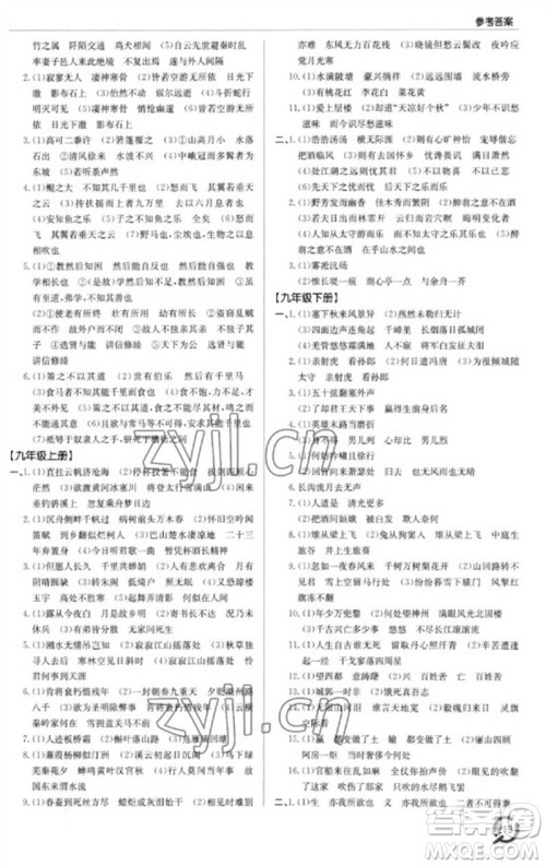 青岛出版社2023初中总复习手册九年级语文通用版参考答案