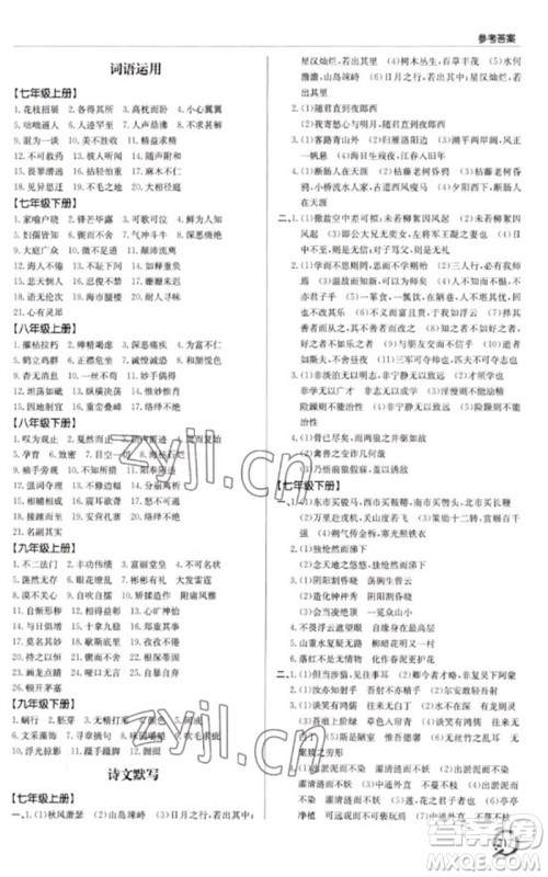 青岛出版社2023初中总复习手册九年级语文通用版参考答案