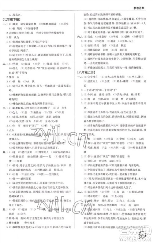 青岛出版社2023初中总复习手册九年级语文通用版参考答案
