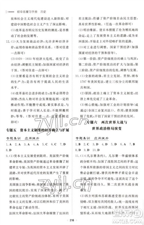新世纪出版社2023初中总复习手册九年级历史通用版参考答案 新世纪出版社2023初中总复习手册九年级历史通用版参考答案