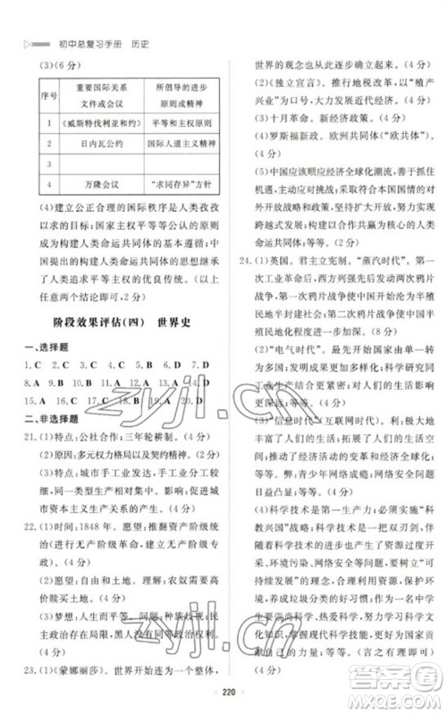 新世纪出版社2023初中总复习手册九年级历史通用版参考答案 新世纪出版社2023初中总复习手册九年级历史通用版参考答案