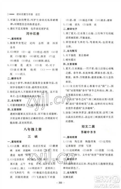 新世纪出版社2023初中总复习手册九年级语文通用版参考答案