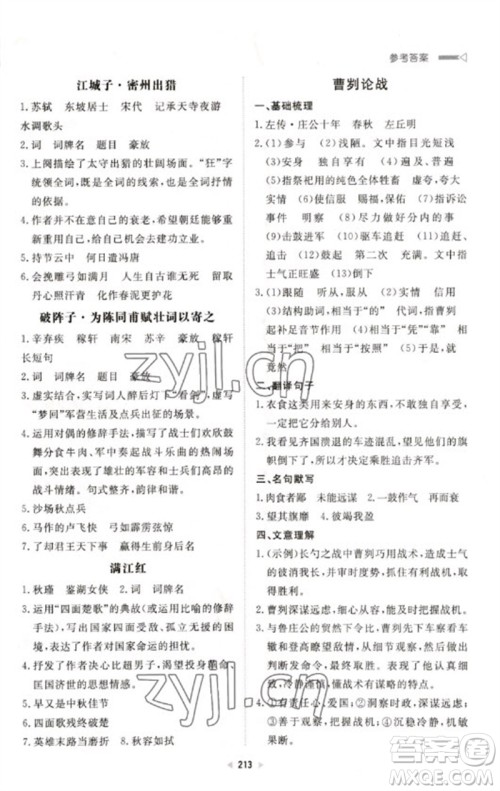 新世纪出版社2023初中总复习手册九年级语文通用版参考答案