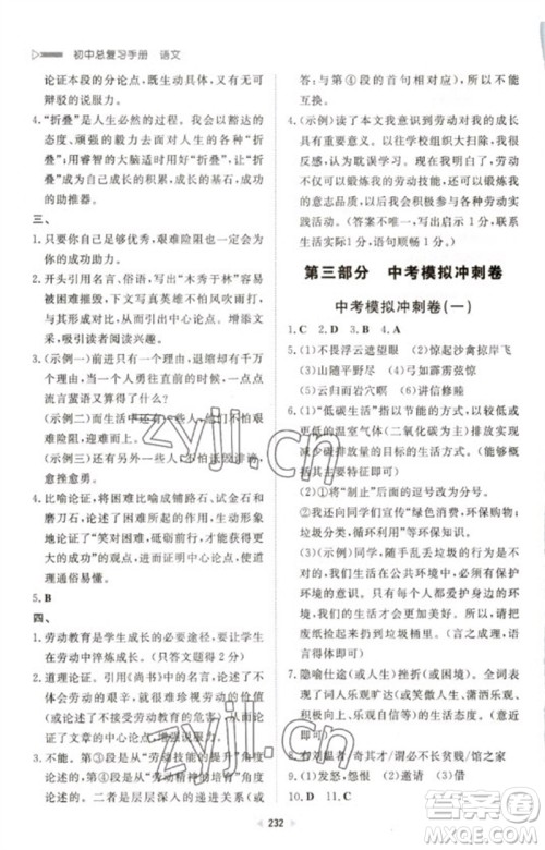 新世纪出版社2023初中总复习手册九年级语文通用版参考答案