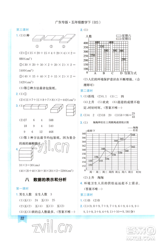 龙门书局2023黄冈小状元作业本五年级下册数学北师大版广东专版参考答案