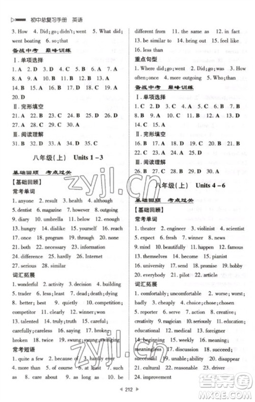 新世纪出版社2023初中总复习手册九年级英语通用版参考答案