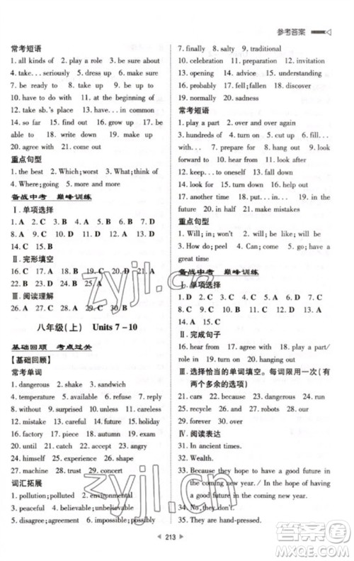 新世纪出版社2023初中总复习手册九年级英语通用版参考答案