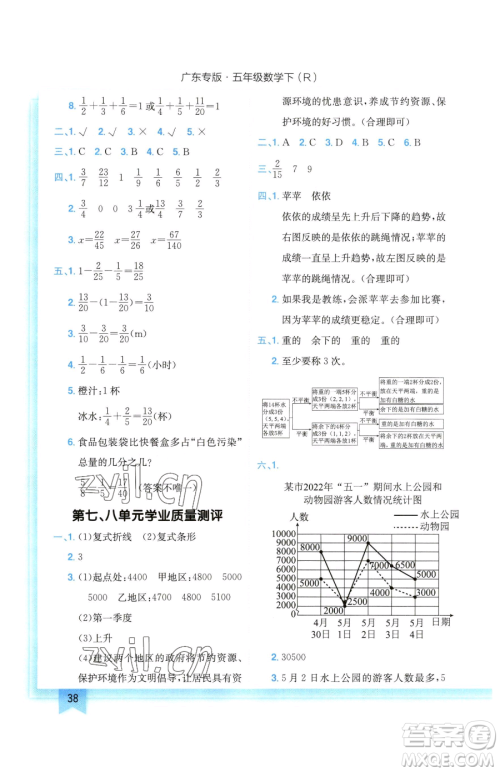 龙门书局2023黄冈小状元作业本五年级下册数学人教版广东专版参考答案
