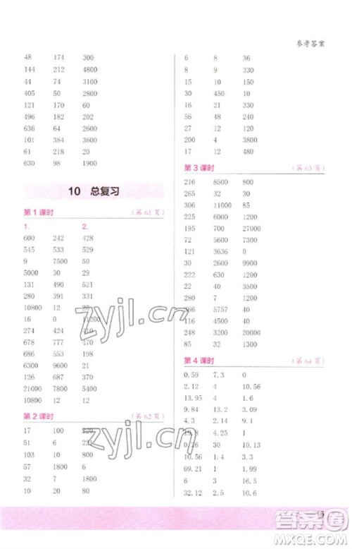 江苏凤凰少年儿童出版社2023口算小状元口算速算天天练四年级数学下册人教版参考答案