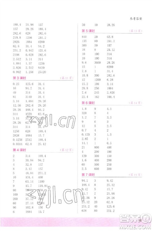 江苏凤凰少年儿童出版社2023口算小状元口算速算天天练六年级数学下册人教版参考答案 江苏凤凰少年儿童出版社2023口算小状元口算速算天天练六年级数学下册人教版参考答案